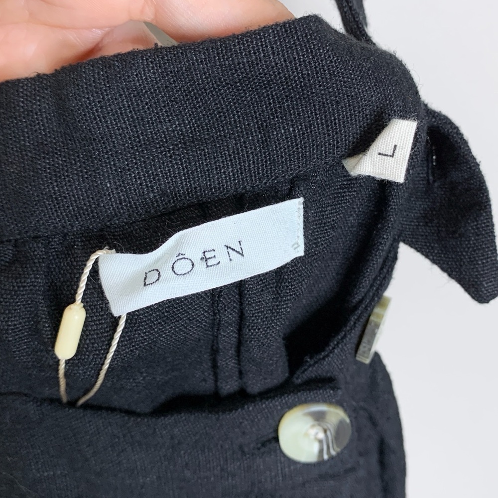 NEW Doen Peninsula Pinafore Dress (Sz L) Silk Linen Ruffle Apron Bib Maxi Black - Picture 12 of 16